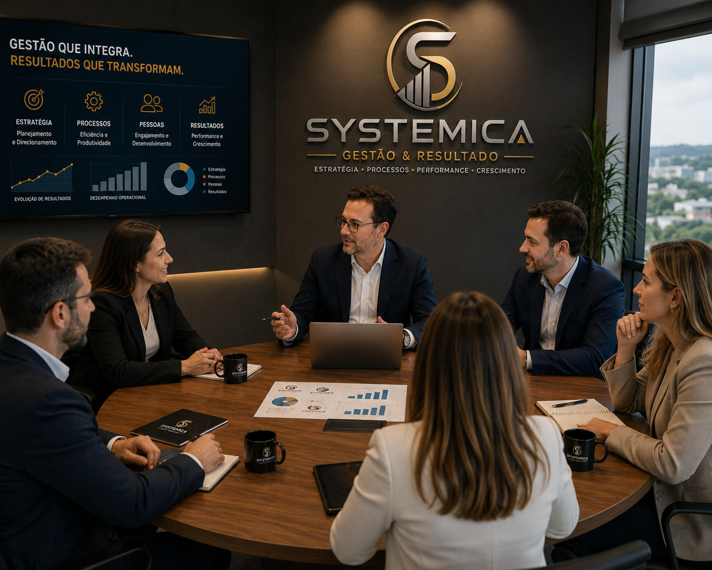 Equipe executiva em reunião estratégica da Systemica
